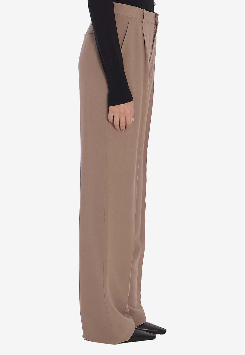 Saint Laurent Straight-Leg Pleated Silk Pants Beige 806809-Y7I21-2141