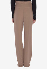 Saint Laurent Straight-Leg Pleated Silk Pants Beige 806809-Y7I21-2141