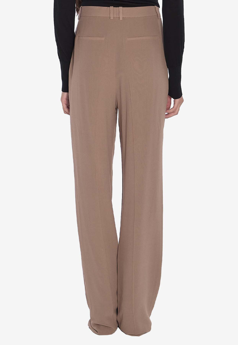 Saint Laurent Straight-Leg Pleated Silk Pants Beige 806809-Y7I21-2141