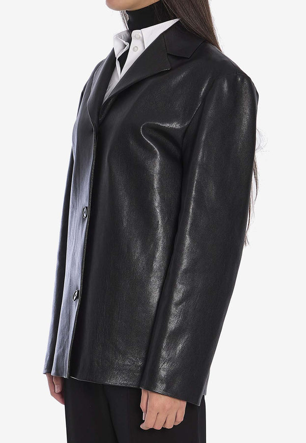 The Row Fabian Burnished Leather Jacket Black 8241-L265-BLK