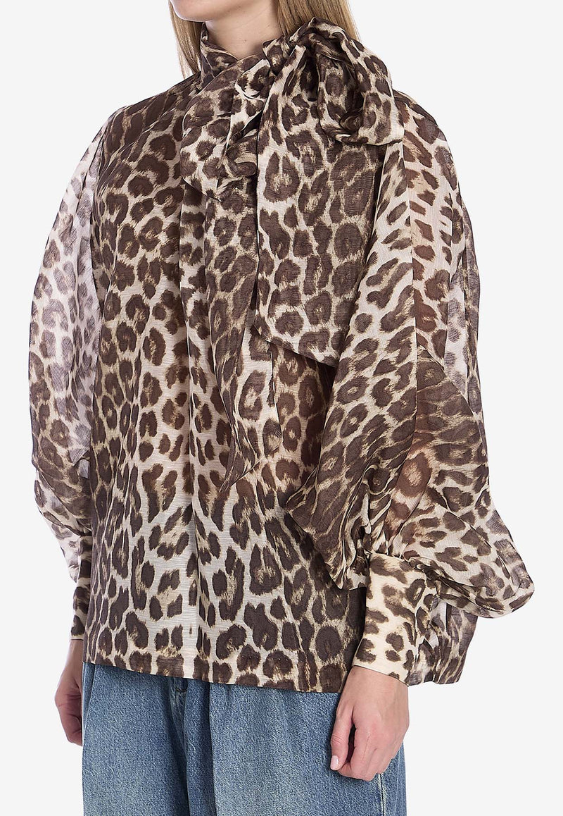 Zimmermann Illustration Leopard Print Billow Blouse Brown 1395TF241--CHCLEO