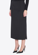 Valentino Wool Midi Skirt with Side Slits Black 5B0RAC44-88J-0NO