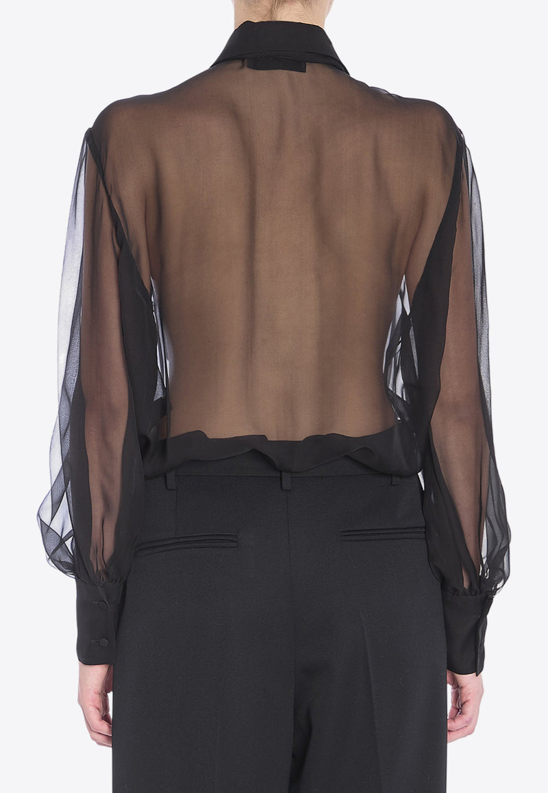 Valentino Self-Tie Bow Chiffon Shirt  Black 5B0AB6T-02UP-0NO