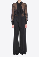 Valentino Self-Tie Bow Chiffon Shirt  Black 5B0AB6T-02UP-0NO