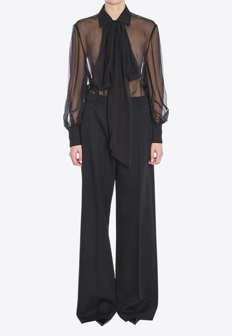 Valentino Self-Tie Bow Chiffon Shirt  Black 5B0AB6T-02UP-0NO