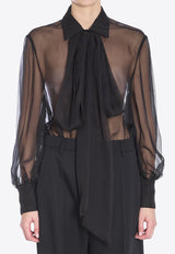 Valentino Self-Tie Bow Chiffon Shirt  Black 5B0AB6T-02UP-0NO