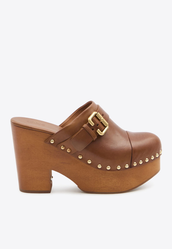 Chloé Jeanette 110 Leather Platform Clogs Brown CHC24A02TLT--27T