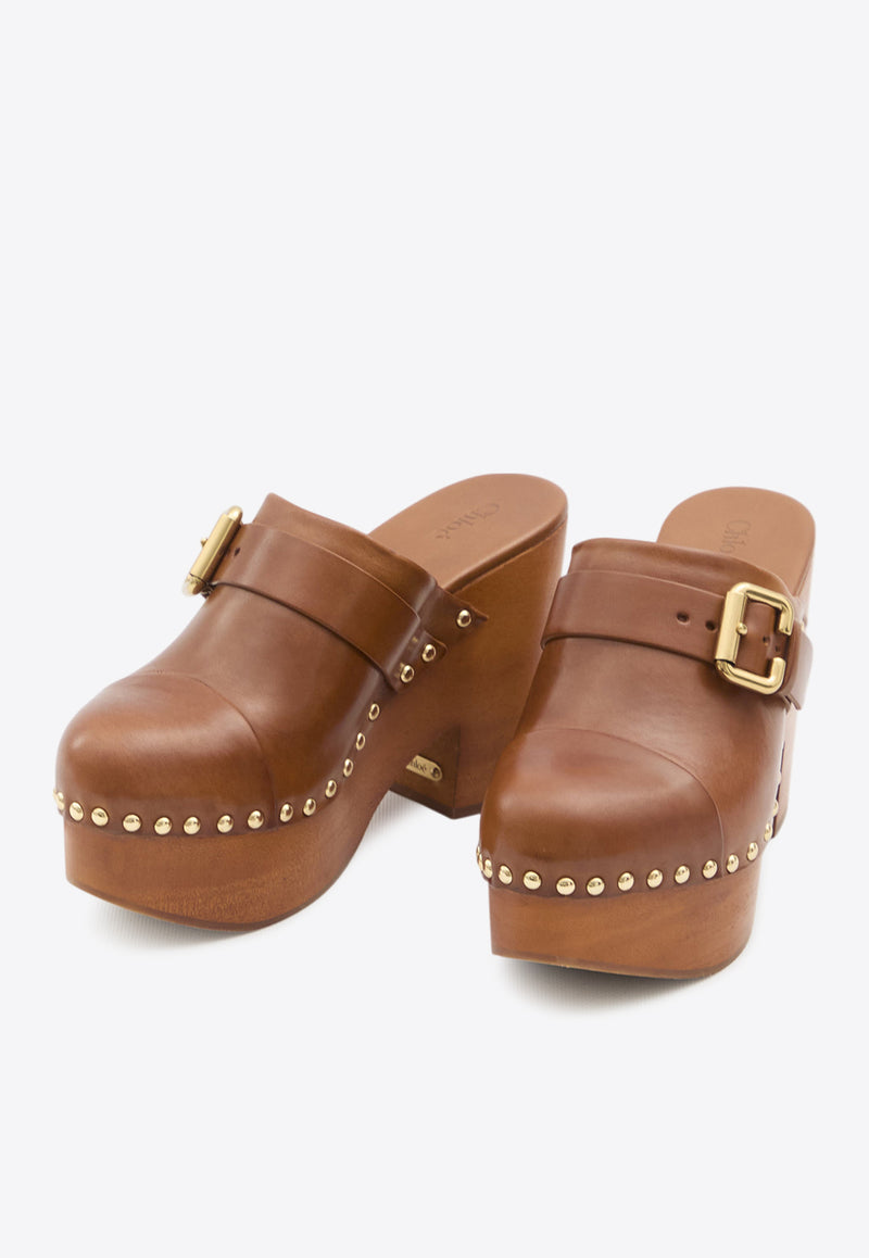 Chloé Jeanette 110 Leather Platform Clogs Brown CHC24A02TLT--27T