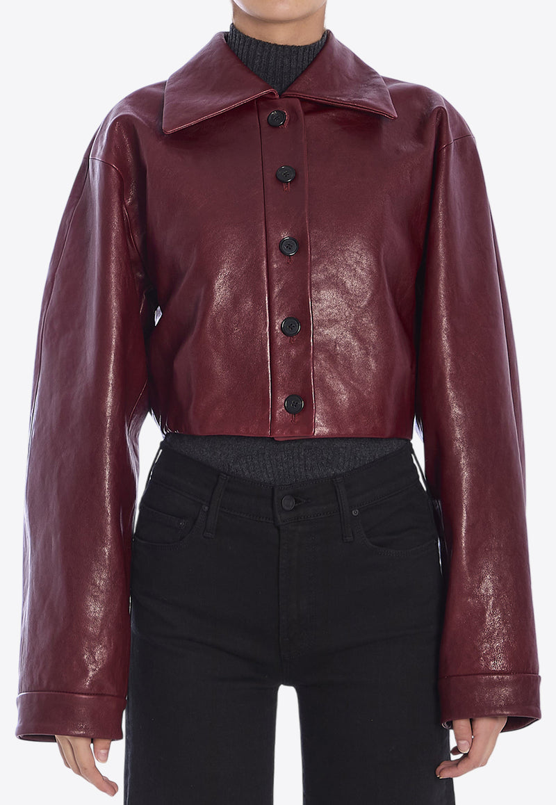 Khaite Sue Cropped Leather Jacket Bordeaux 6151843--oxblood