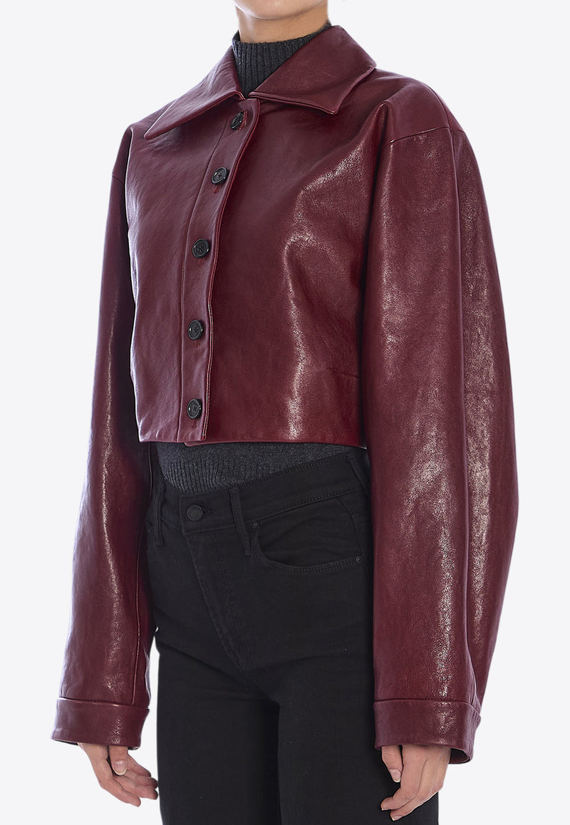 Khaite Sue Cropped Leather Jacket Bordeaux 6151843--oxblood