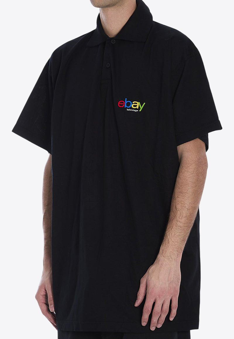 Balenciaga Embroidered-Ebay Polo T-shirt  Black 817418-TRVD5-1000