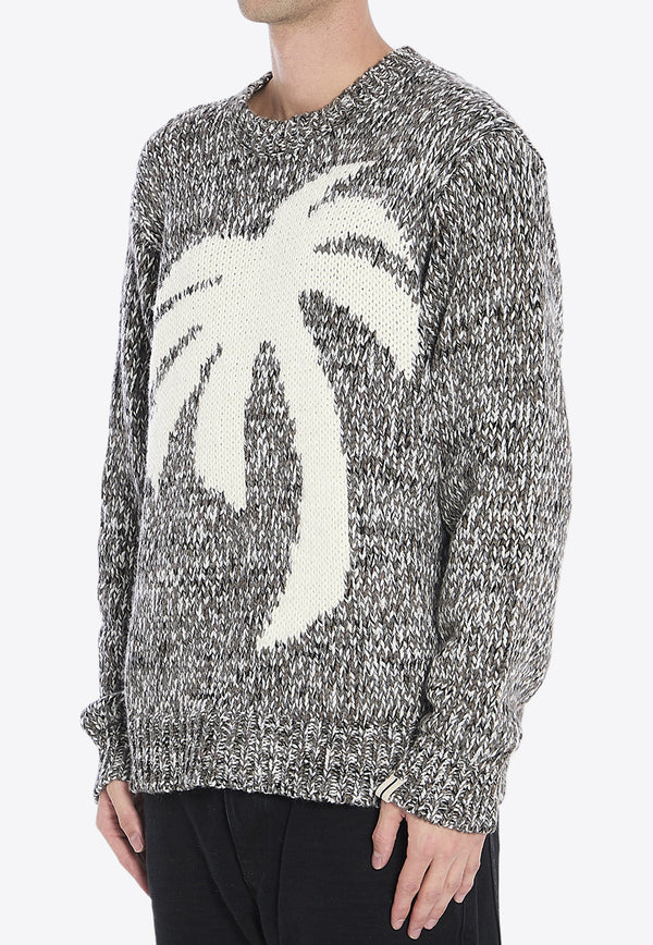 Palm Angels Signature Palm-Intarsia Crewneck Sweater  Gray PMHE066F24-KNI001-0803