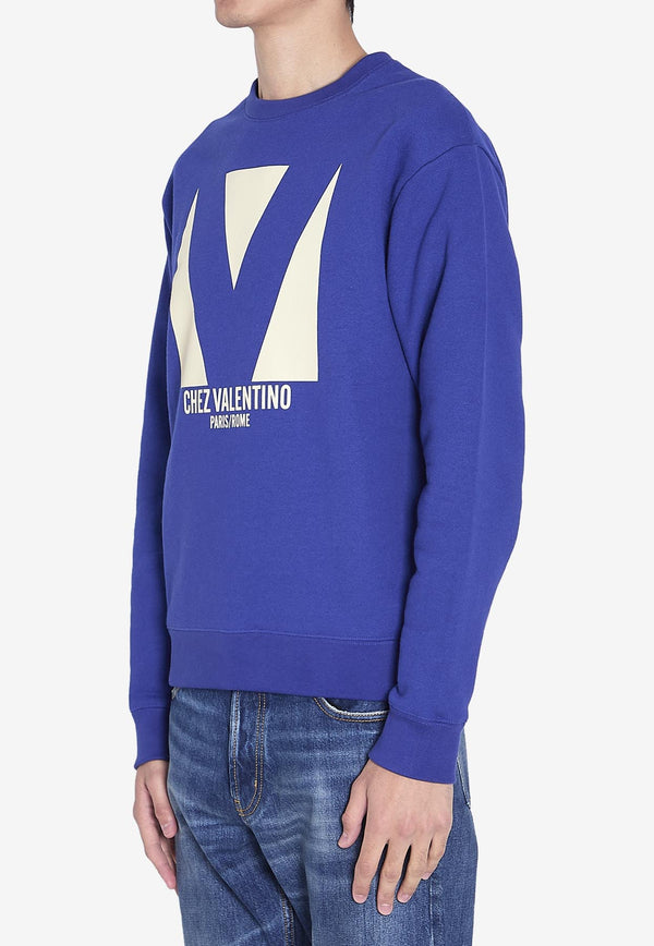 Valentino Chez Logo Print Sweatshirt Blue 6V3MF28R-AQB-B01