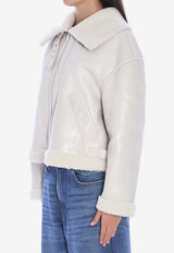 Salvatore Santoro Shearling-Trimmed Leather Zip-Up Jacket White 47055-TRIX-IVORY