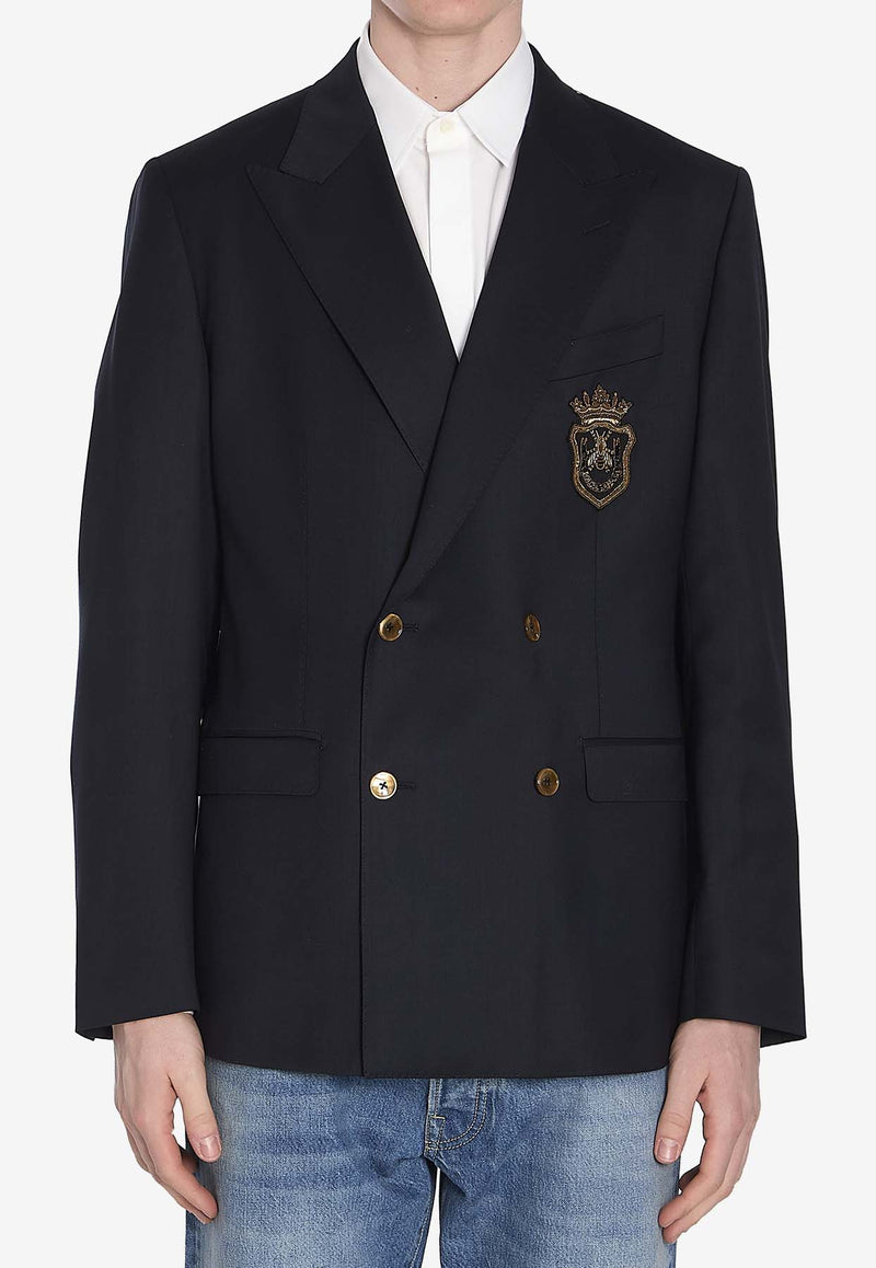 Dolce & Gabbana Logo Patch Double-Breasted Blazer Blue G2TJ8Z-FUBFA-B4902