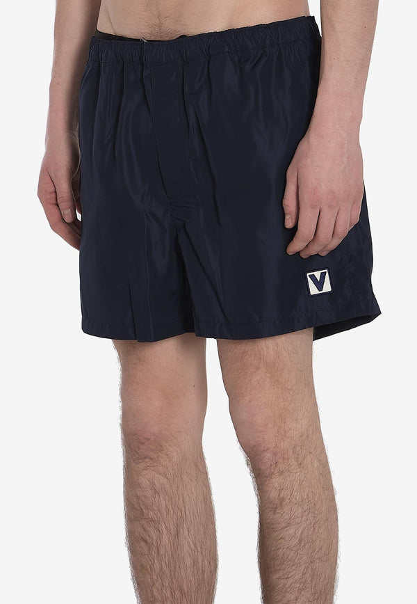 Valentino Chez Logo Patch Swim Shorts Blue 6V3UHA28-6FN-B01