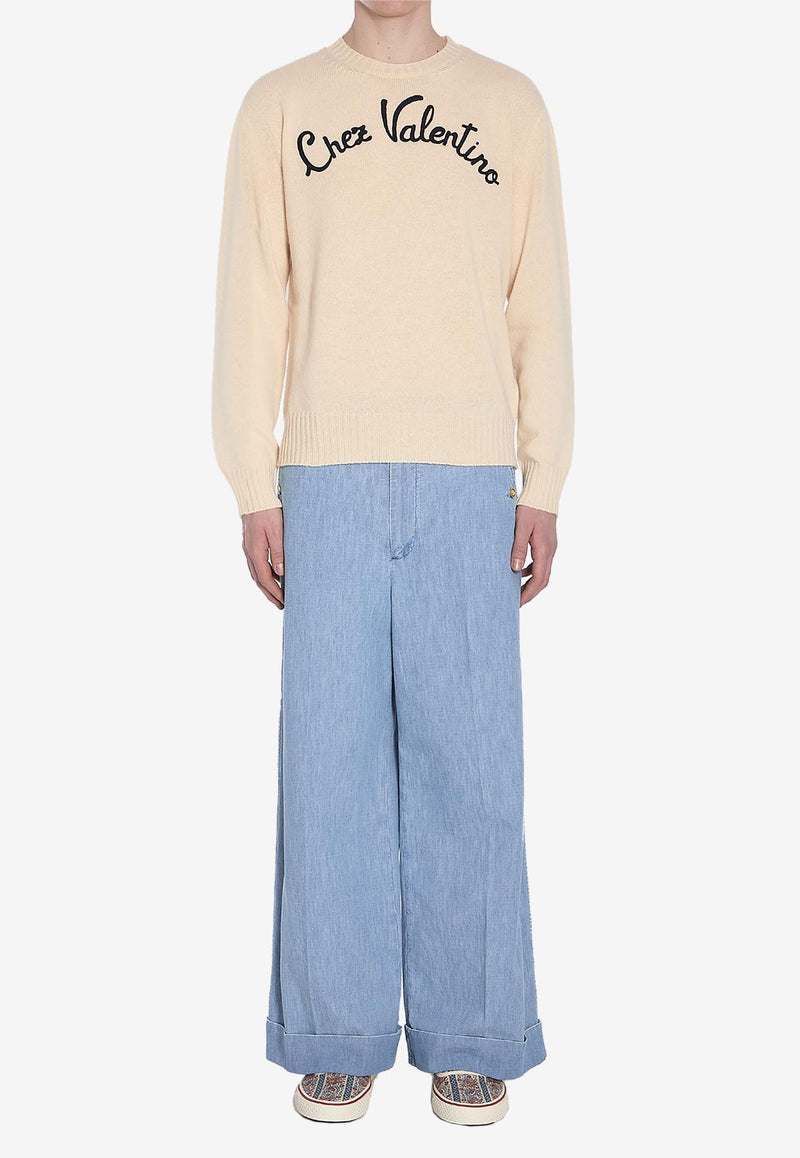 Valentino Chez Logo Wool Knit Sweater Cream 6V3KC33L-AR8-581