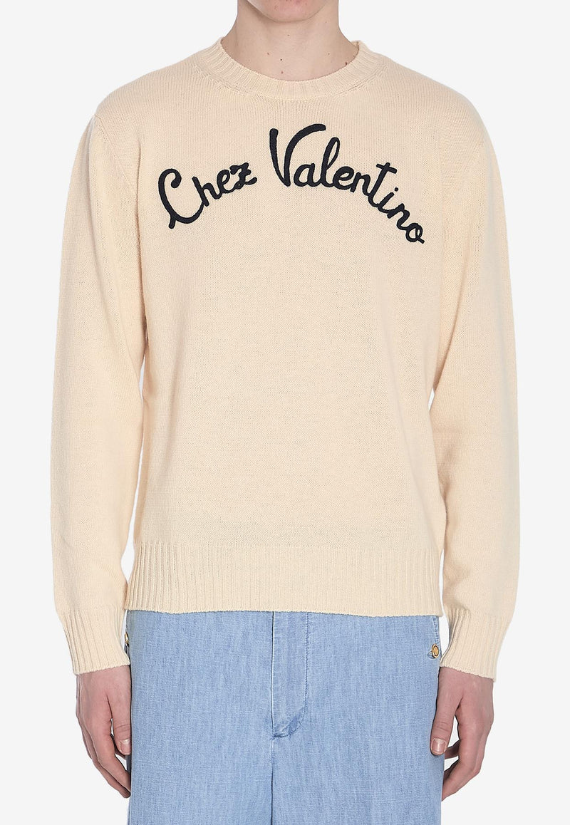 Valentino Chez Logo Wool Knit Sweater Cream 6V3KC33L-AR8-581