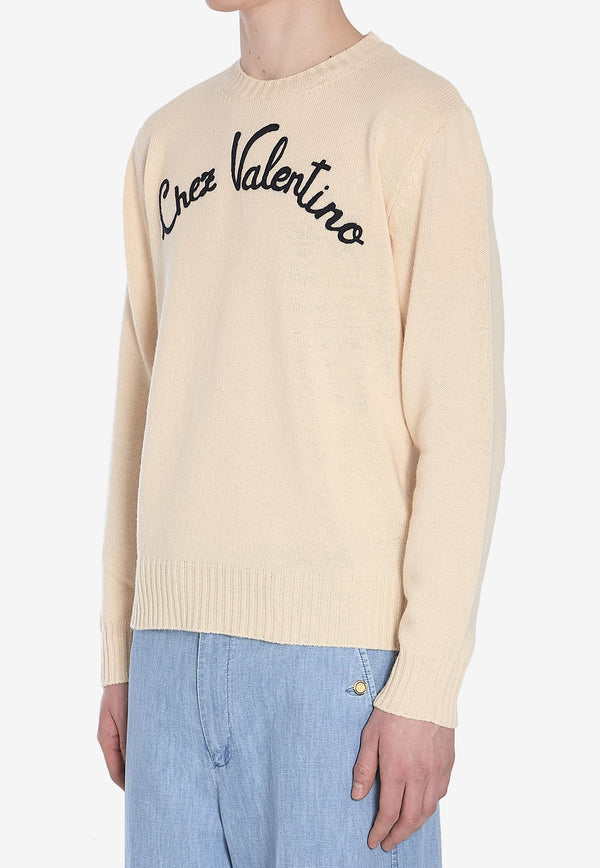 Valentino Chez Logo Wool Knit Sweater Cream 6V3KC33L-AR8-581