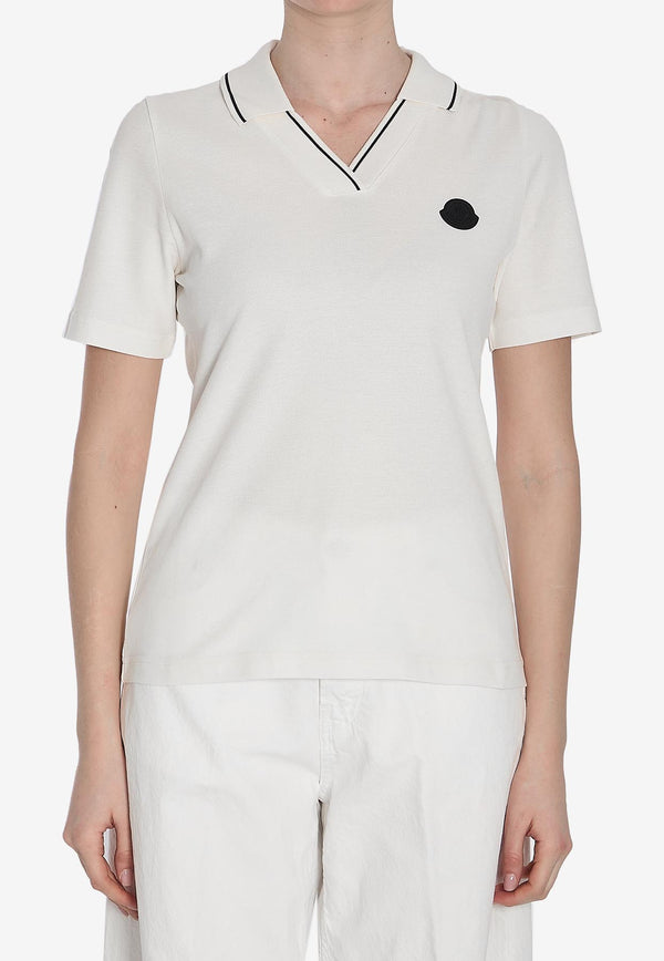 Moncler Logo Patch V-neck Polo T-shirt White 8A00004-899TW-034