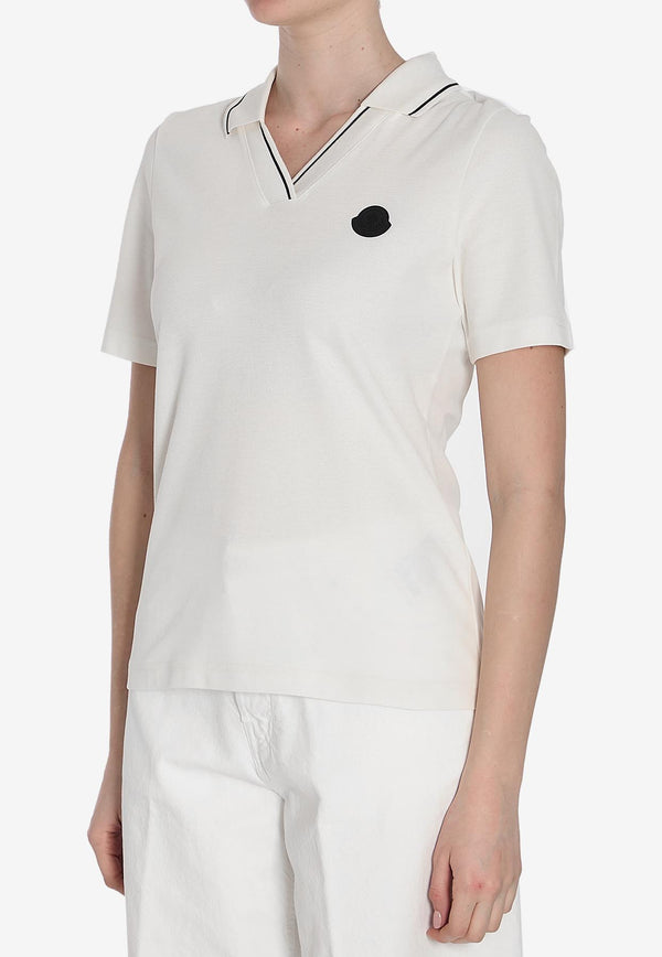 Moncler Logo Patch V-neck Polo T-shirt White 8A00004-899TW-034