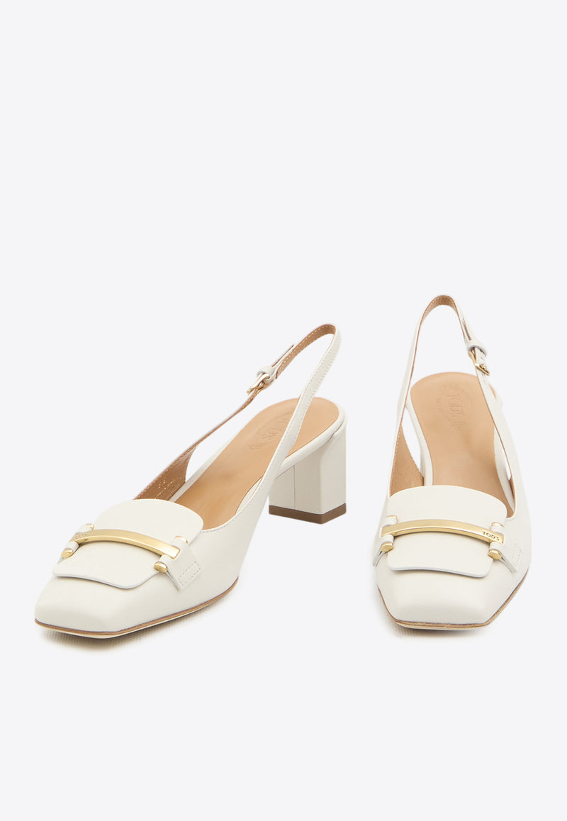 Tod's 50 Leather Slingback Pumps White XXW63L0JE10-SMX-B015