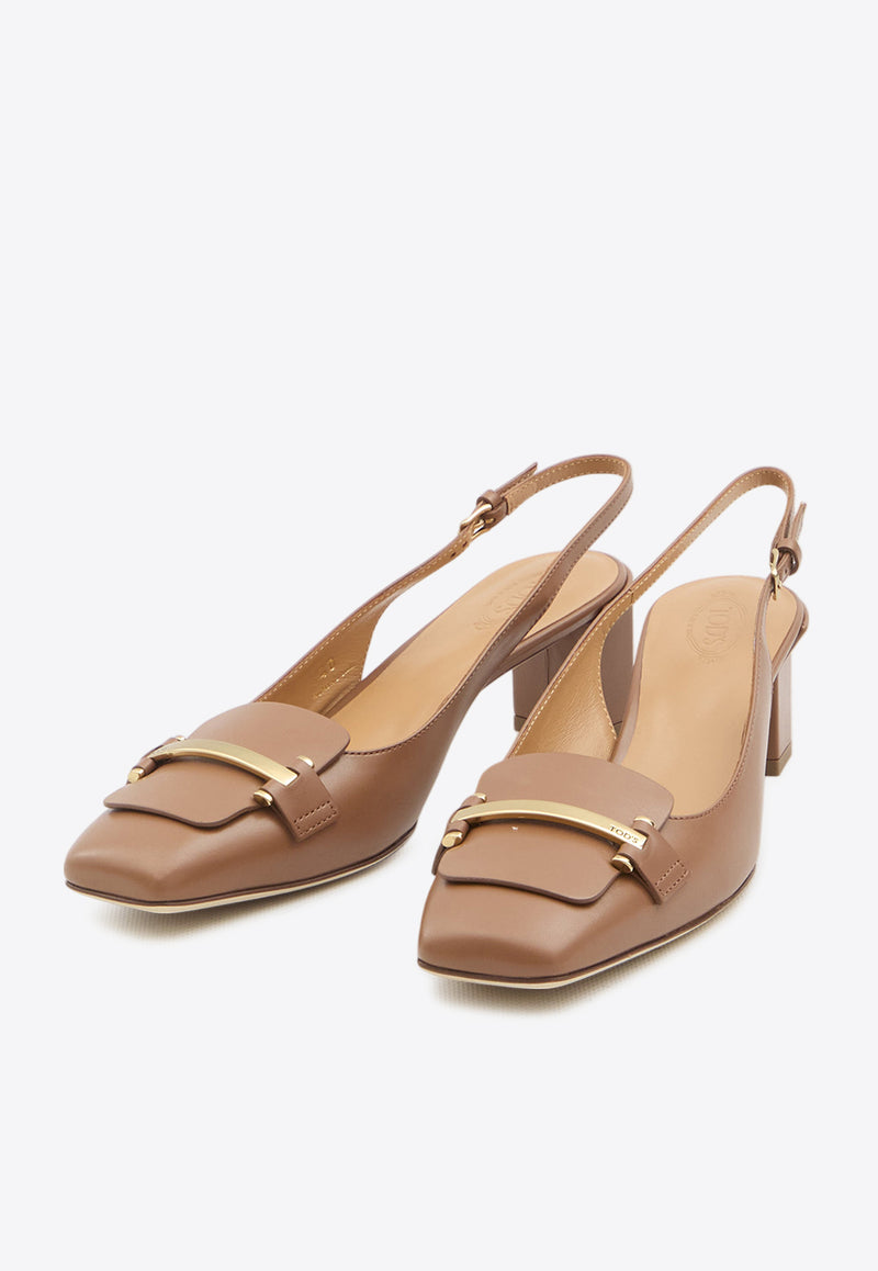 Tod's 50 Leather Slingback Pumps Brown XXW63L0JE10-SMX-S410