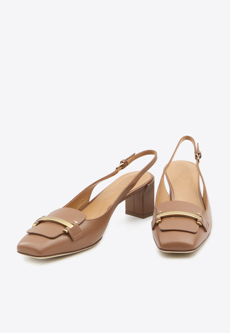 Tod's 50 Leather Slingback Pumps Brown XXW63L0JE10-SMX-S410