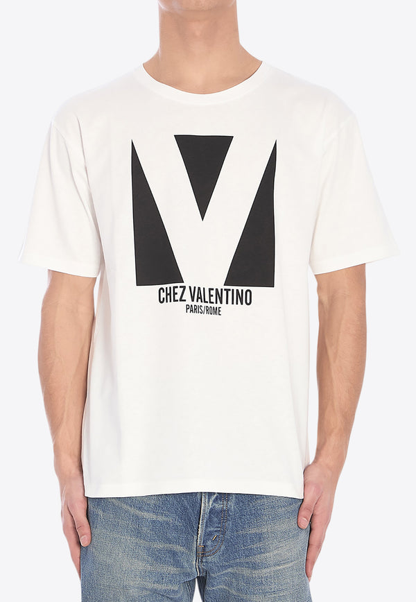 Valentino Chez Logo Print T-shirt White 6V3MG16P-AQ9-A03