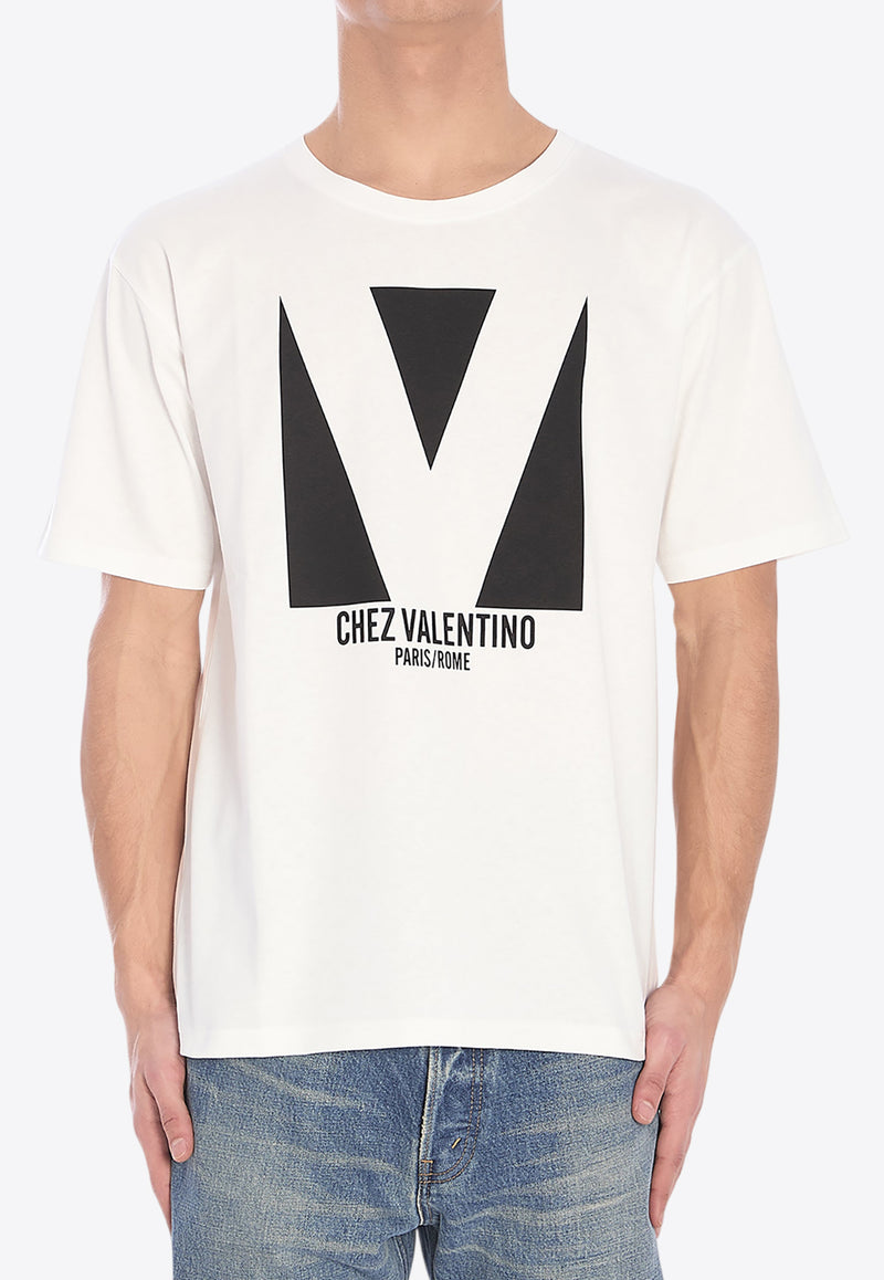 Valentino Chez Logo Print T-shirt White 6V3MG16P-AQ9-A03