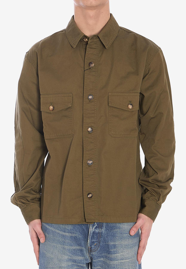 Saint Laurent Long-Sleeved Button-Up Overshirt Green 816396-Y03JC-3007