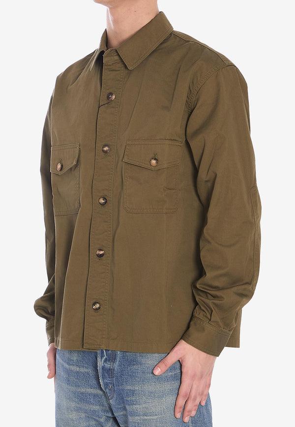 Saint Laurent Long-Sleeved Button-Up Overshirt Green 816396-Y03JC-3007