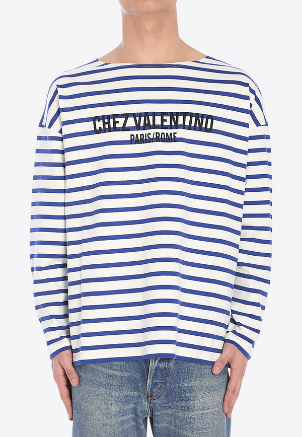 Valentino Chez Logo Long-Sleeved Stripe T-shirt Blue 6V3MG16R-APV-RGY