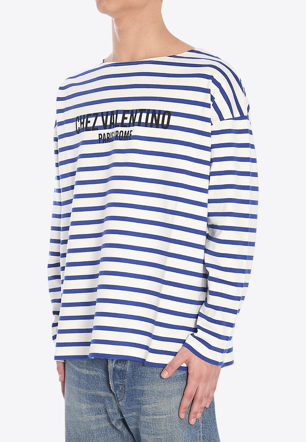 Valentino Chez Logo Long-Sleeved Stripe T-shirt Blue 6V3MG16R-APV-RGY