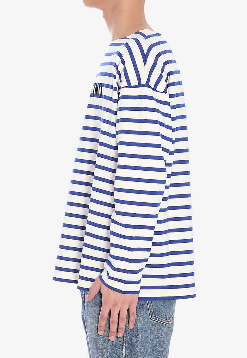 Valentino Chez Logo Long-Sleeved Stripe T-shirt Blue 6V3MG16R-APV-RGY