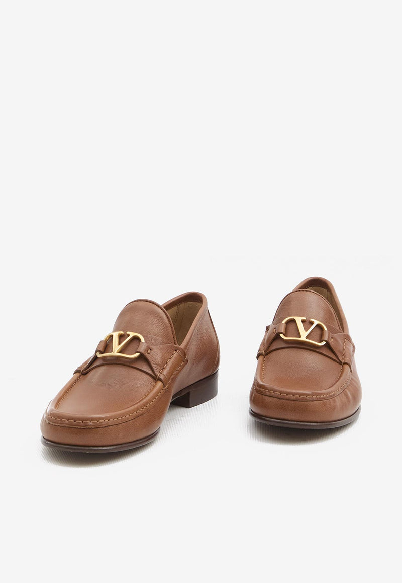 Valentino VLogo Signature Leather Loafers Brown 6Y2S0J68-MIL-N58