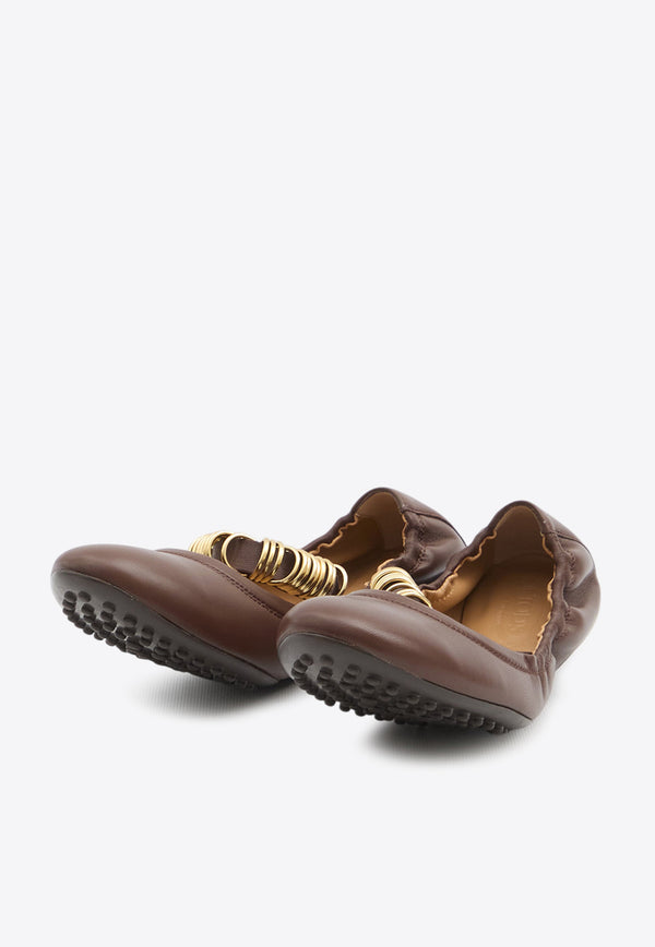 Tod's Dee Ring Leather Ballet Flats Brown XXW0HI0JJ10-U1O-S202