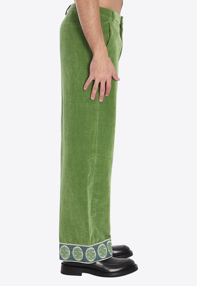 Valentino Velvet Jacquard-Hem Pants Green 6V3RBJ74-AM2-LR1