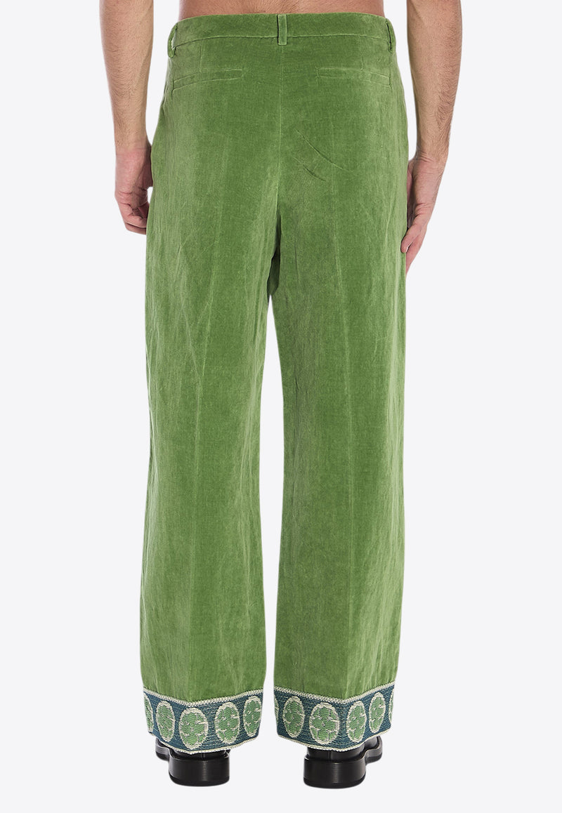 Valentino Velvet Jacquard-Hem Pants Green 6V3RBJ74-AM2-LR1