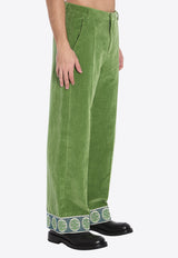 Valentino Velvet Jacquard-Hem Pants Green 6V3RBJ74-AM2-LR1