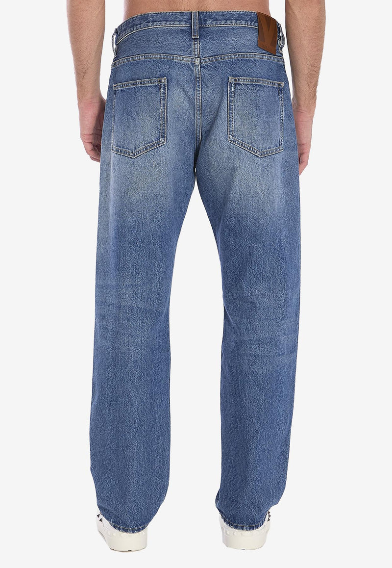 Valentino Logo Patch Straight Faded Jeans Light Blue 6V3DE04C-AA6-558