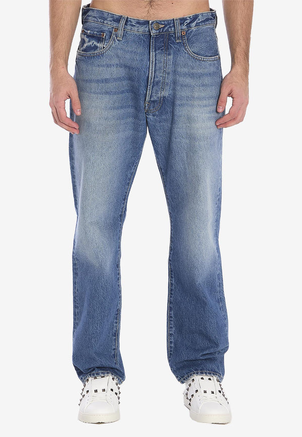 Valentino Logo Patch Straight Faded Jeans Light Blue 6V3DE04C-AA6-558