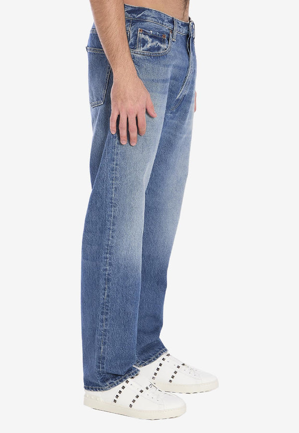 Valentino Logo Patch Straight Faded Jeans Light Blue 6V3DE04C-AA6-558