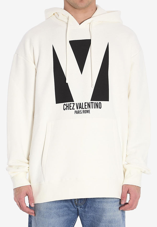 Valentino Chez Logo Print Hooded Sweatshirt Cream 6V3MF28N-AQA-A03