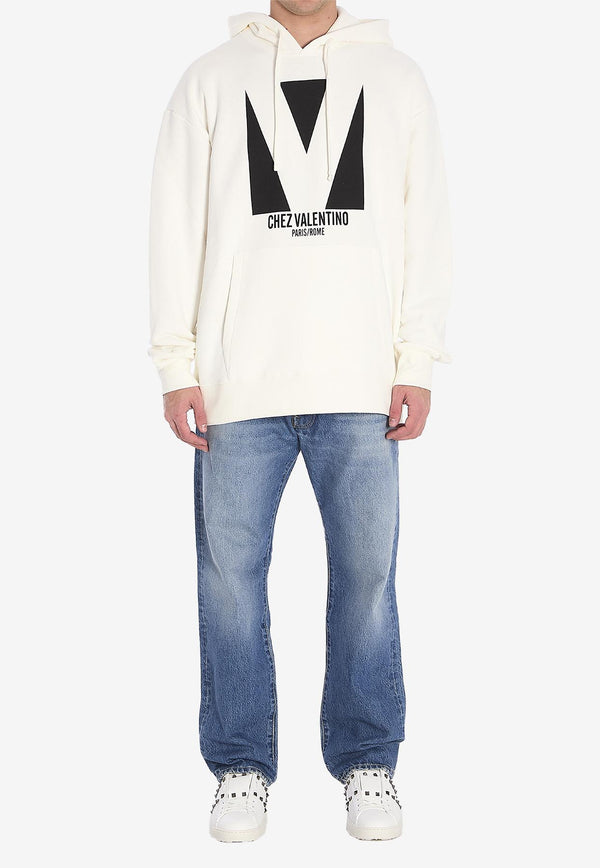 Valentino Chez Logo Print Hooded Sweatshirt Cream 6V3MF28N-AQA-A03