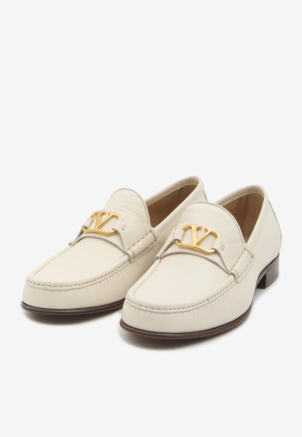Valentino VLogo Signature Leather Loafers Cream 6Y2S0J68-VMH-098