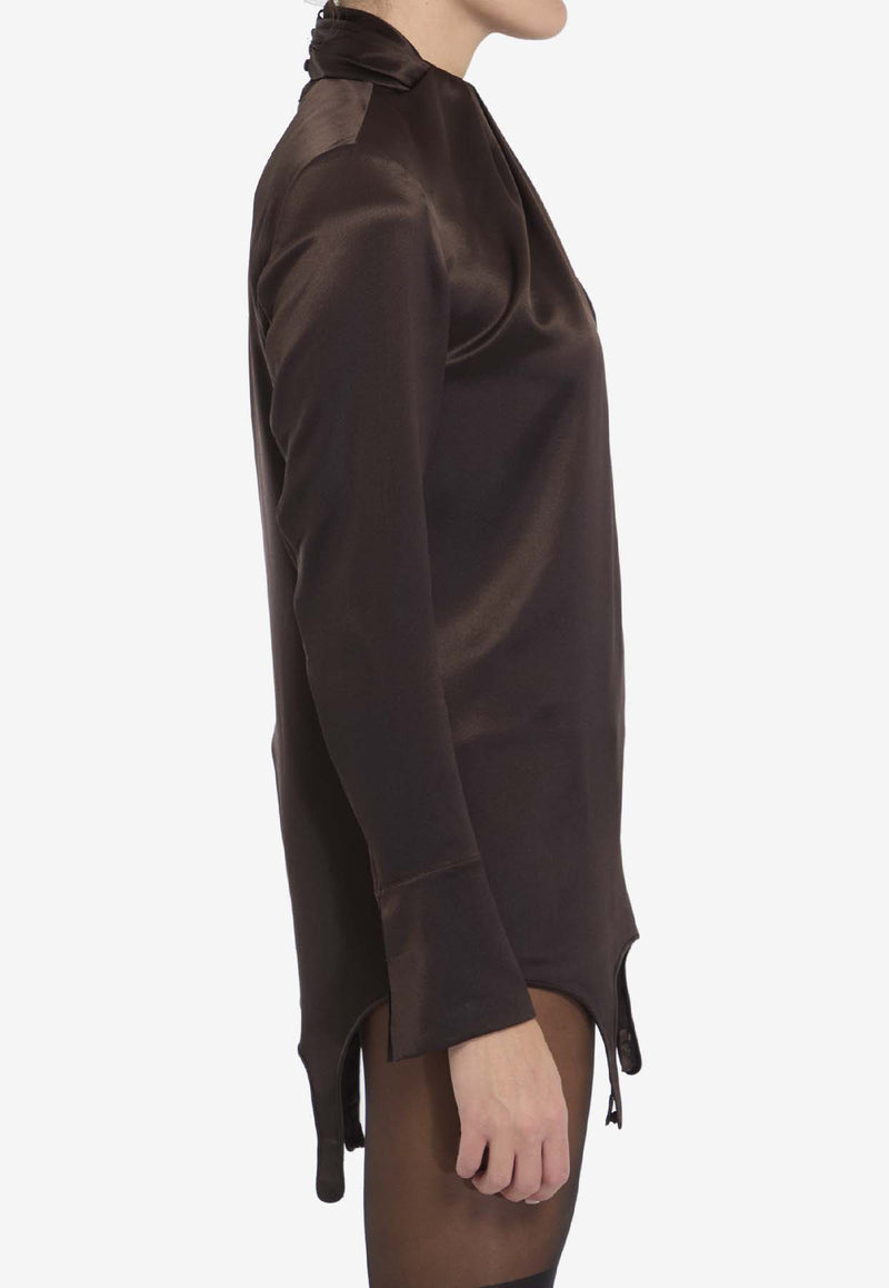 Saint Laurent Twist-Neck Garter Blouse Brown 810182-Y001W-2568