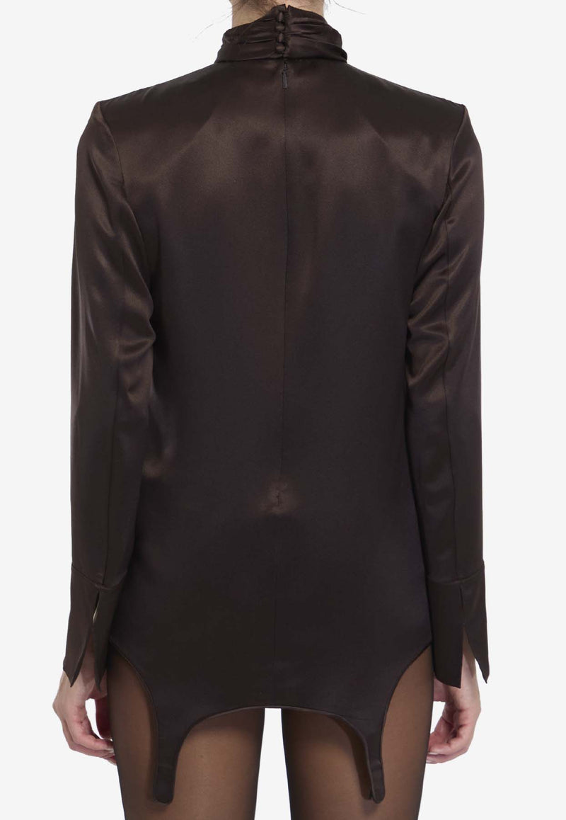 Saint Laurent Twist-Neck Garter Blouse Brown 810182-Y001W-2568