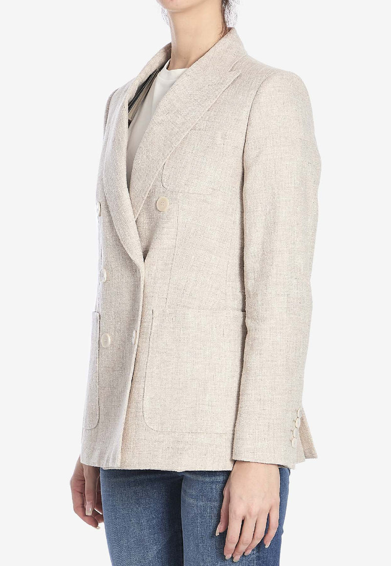Max Mara Targa Double-Breasted Linen Blazer Beige 2511041181600-10318-001