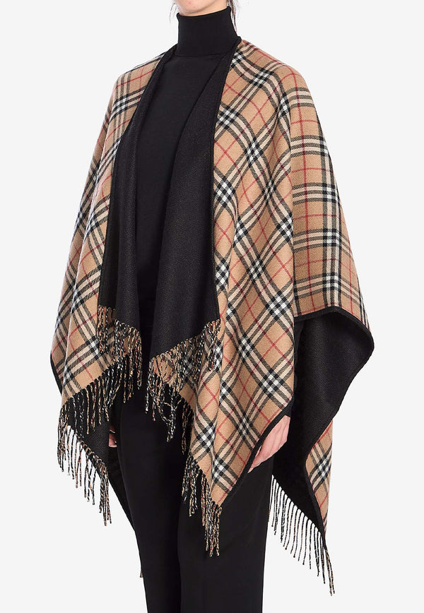 Burberry Wool Reversible Check Cape Black 8077897--A1189